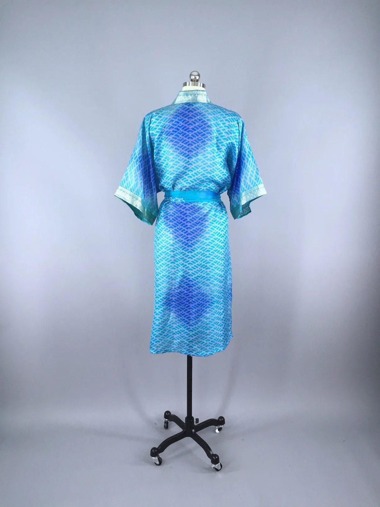Sari Robe / Blue Weave Print