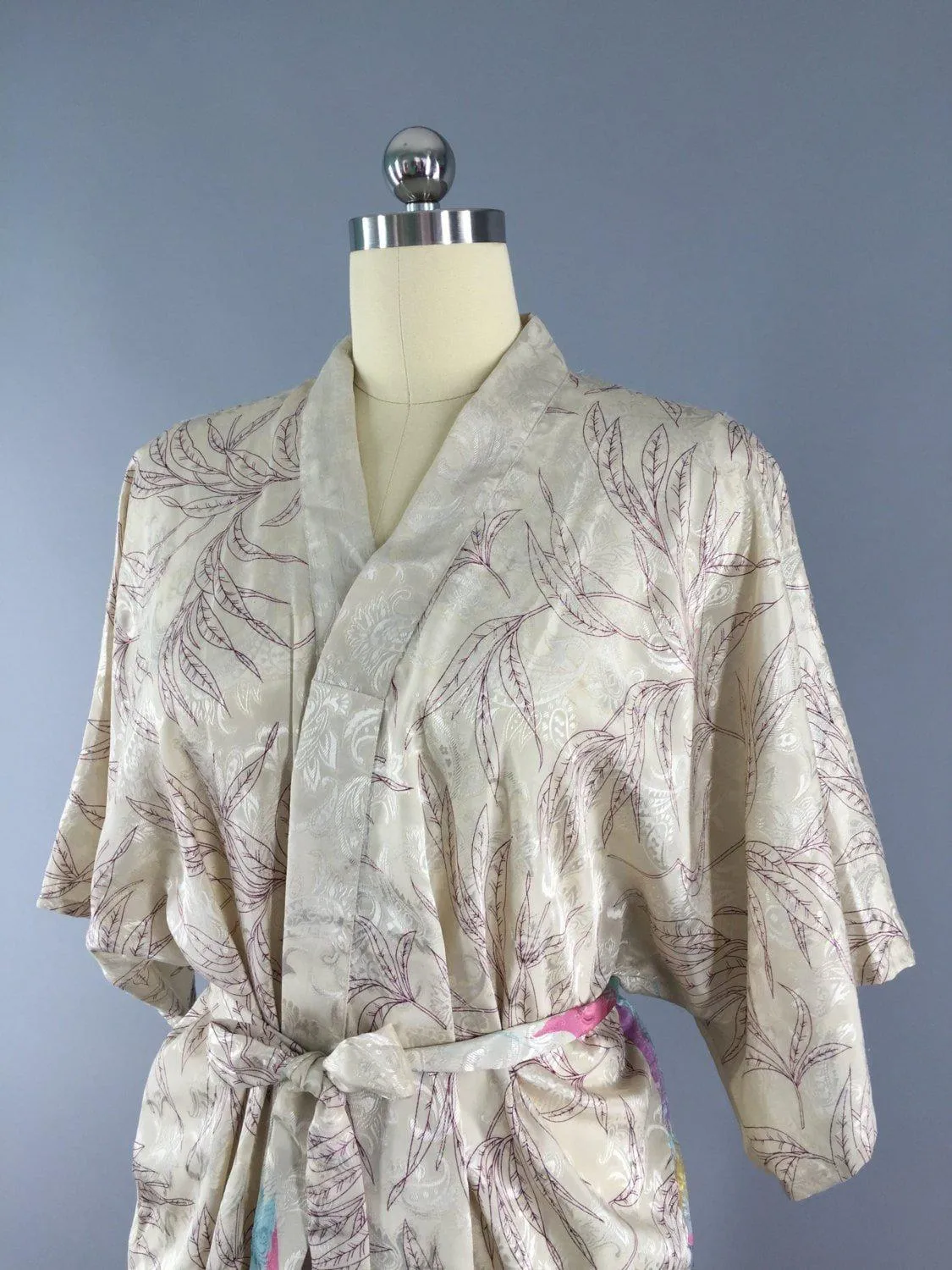 Satin Sari Robe / Ivory Abstract