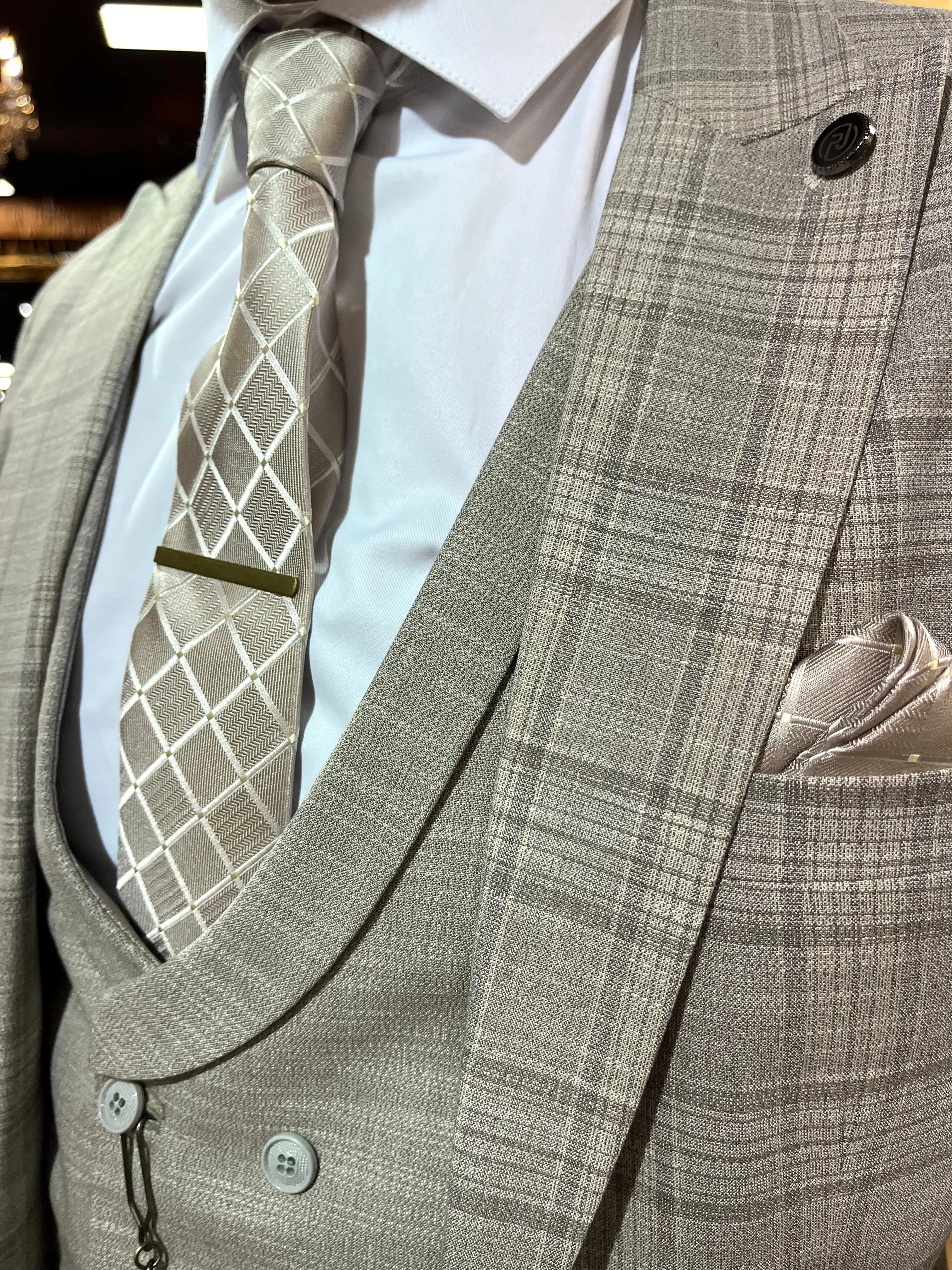 Savoca - Light Brown/Cream 3 Piece Suit