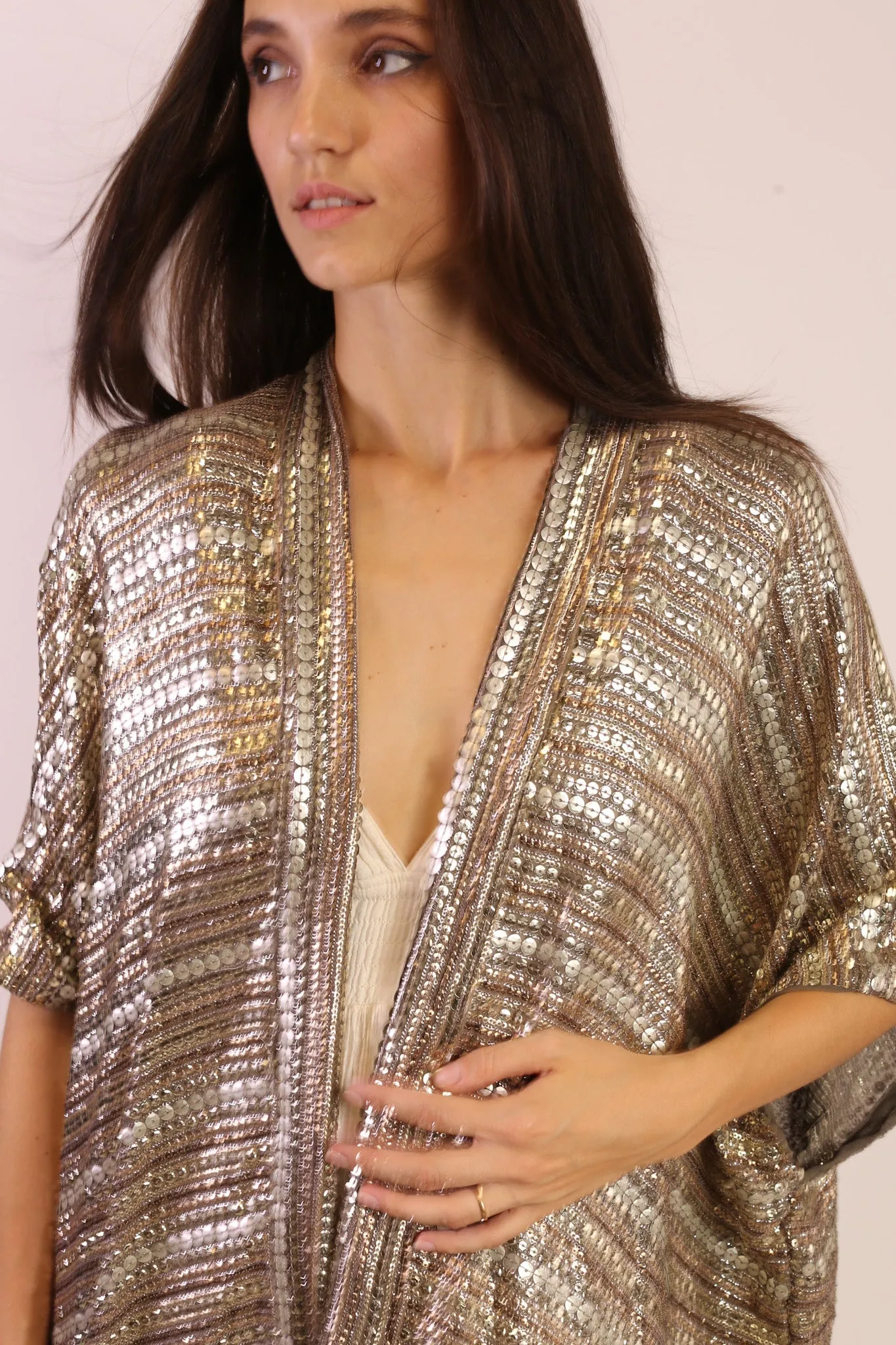 SEQUIN EMBROIDERED KIMONO MIDI