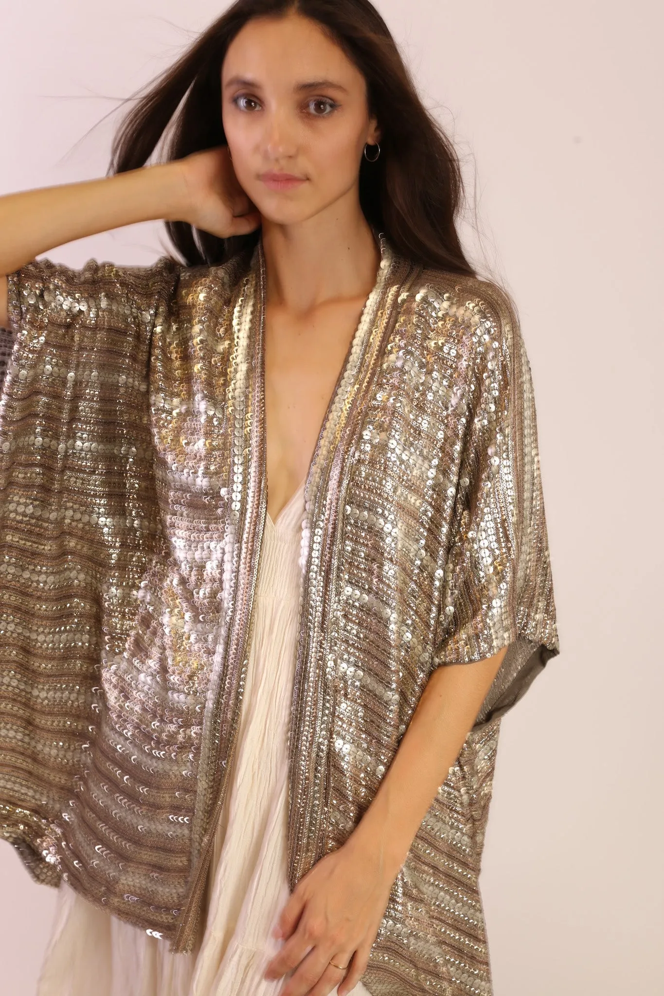 SEQUIN EMBROIDERED KIMONO MIDI