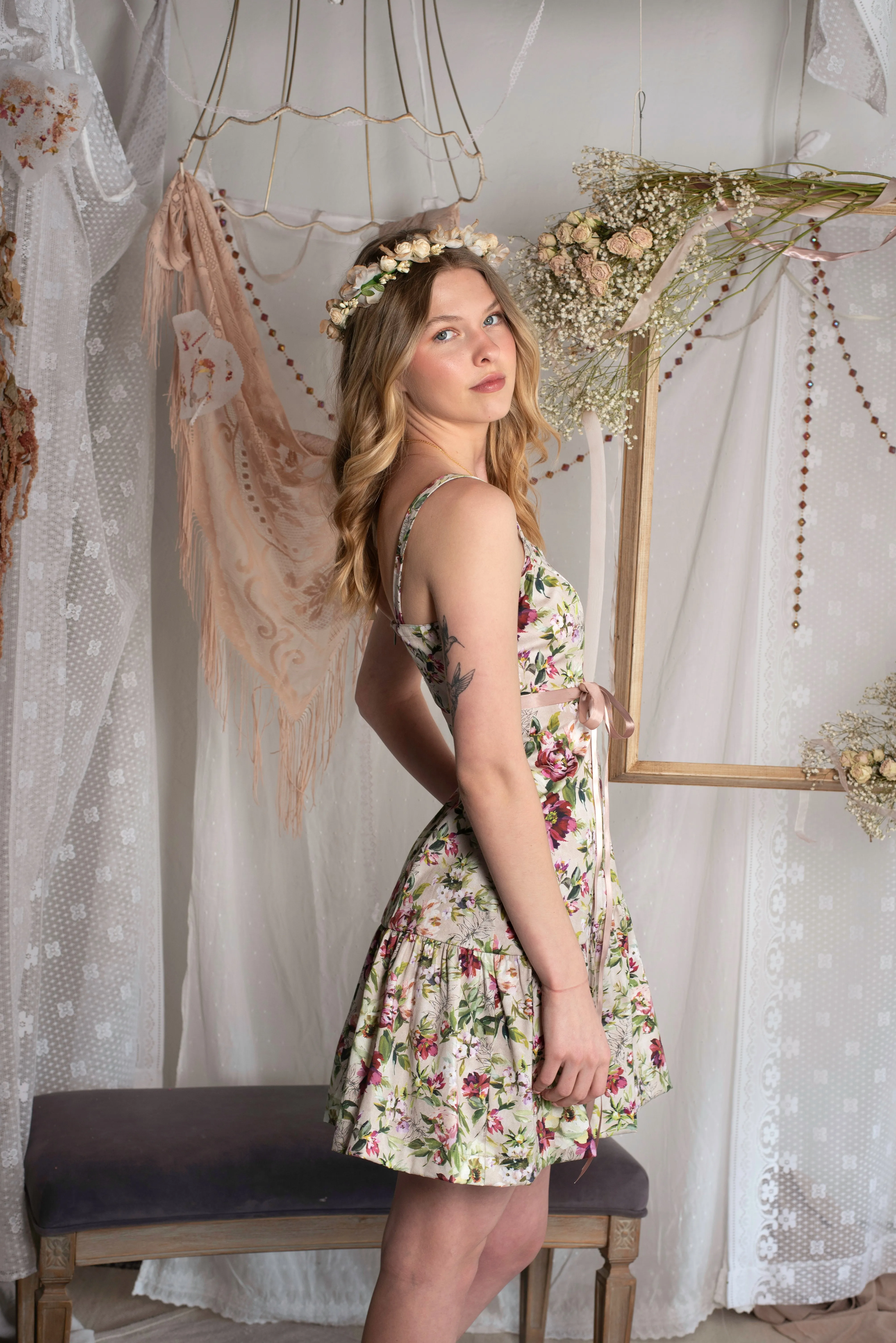 Short Slip Dress - Blooming Meadow Cotton Print
