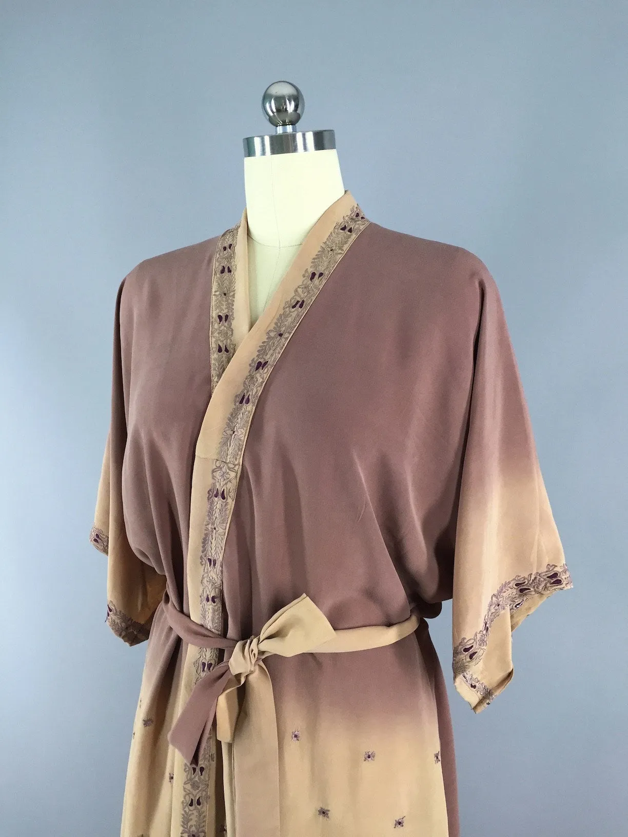Silk Crepe Sari Robe / Brown Ombre