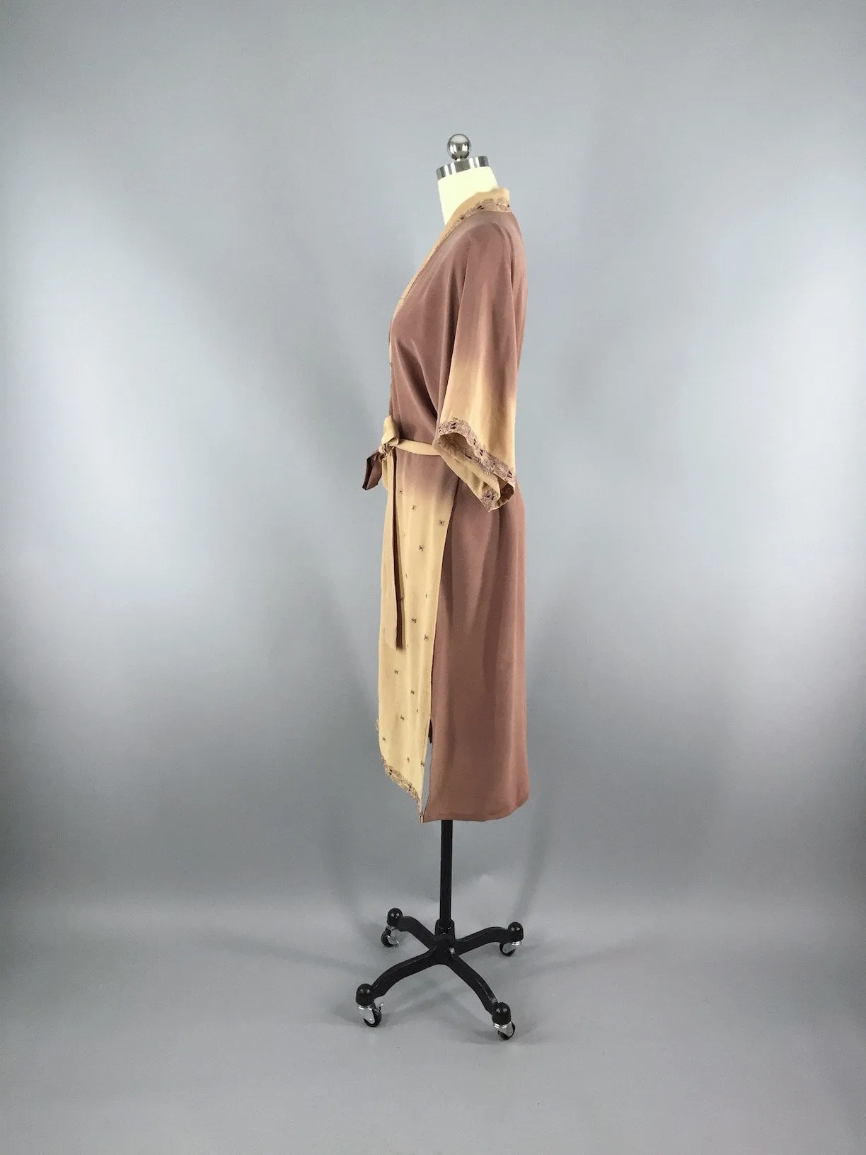 Silk Crepe Sari Robe / Brown Ombre