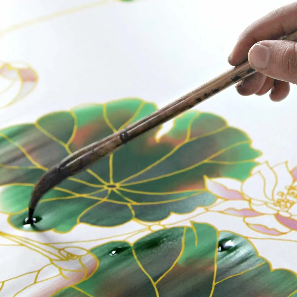 Silk Handpainted Crane Long Kimono Robe