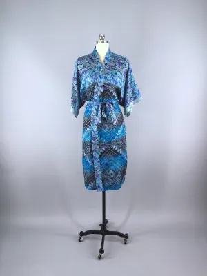 Silk Sari Robe / Blue Aztec