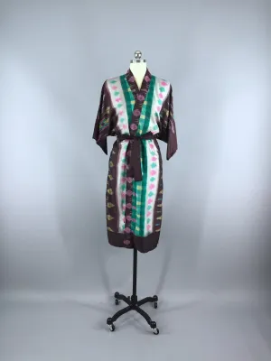 Silk Sari Robe / Green & Brown Ikat