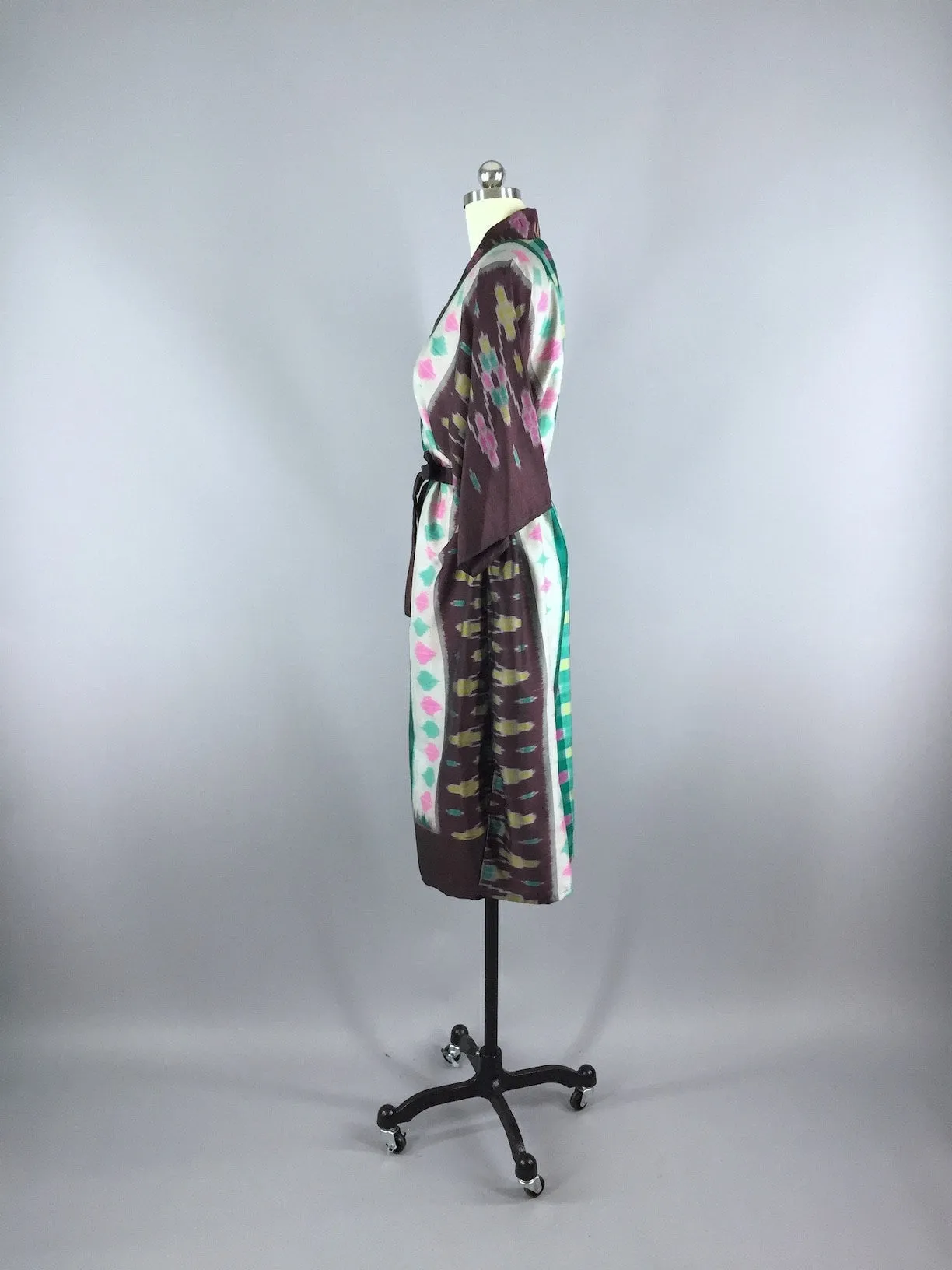 Silk Sari Robe / Green & Brown Ikat