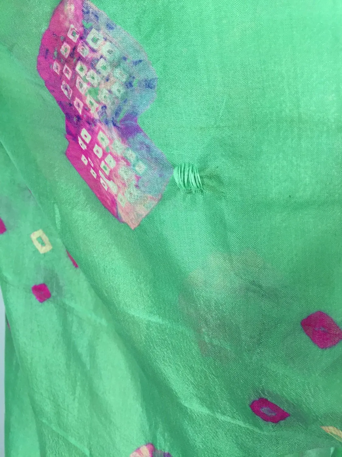 Silk Sari Robe / Green & Pink Shibori Print
