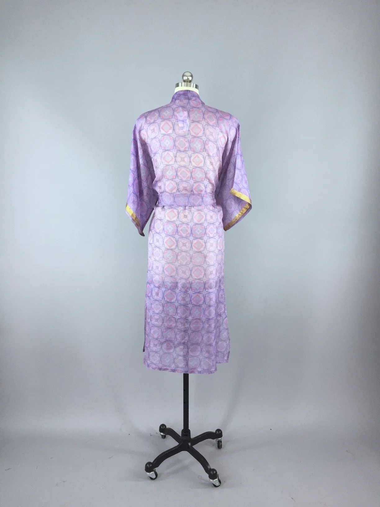 Silk Sari Robe / Lavender Abstract