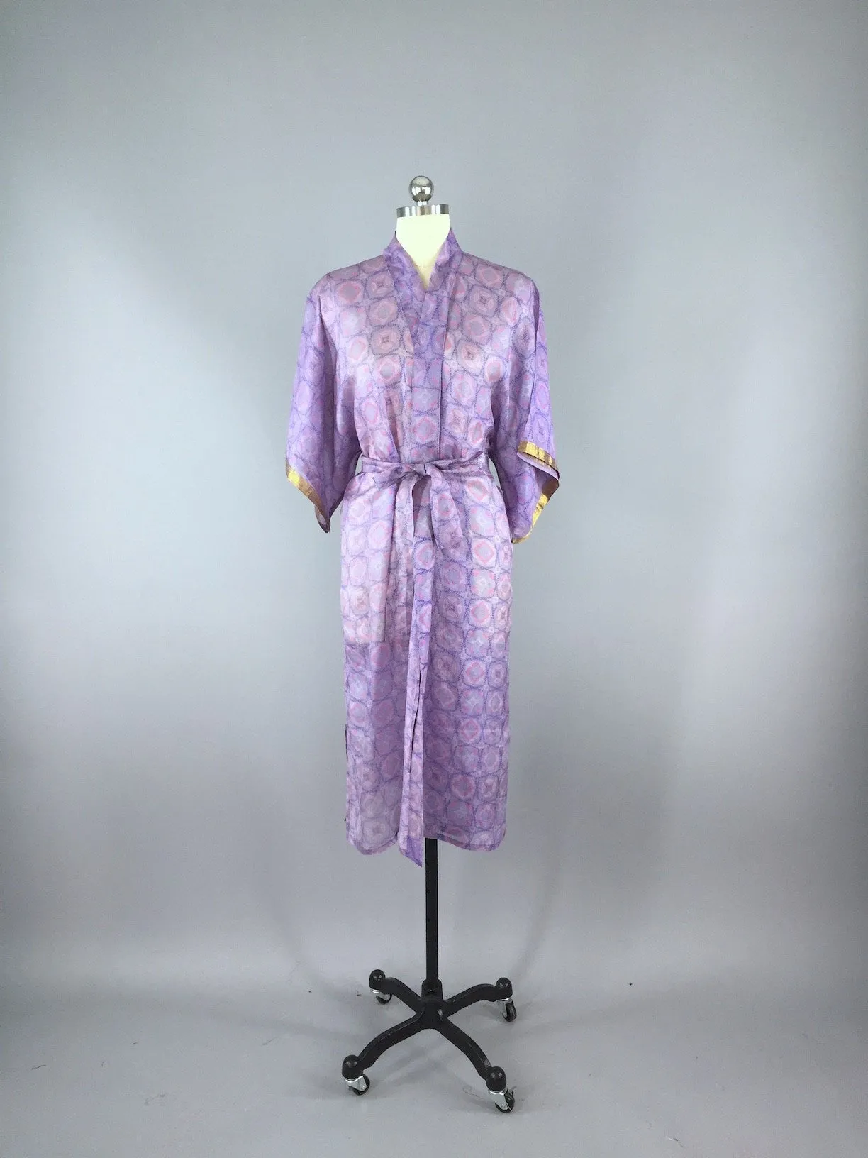 Silk Sari Robe / Lavender Abstract