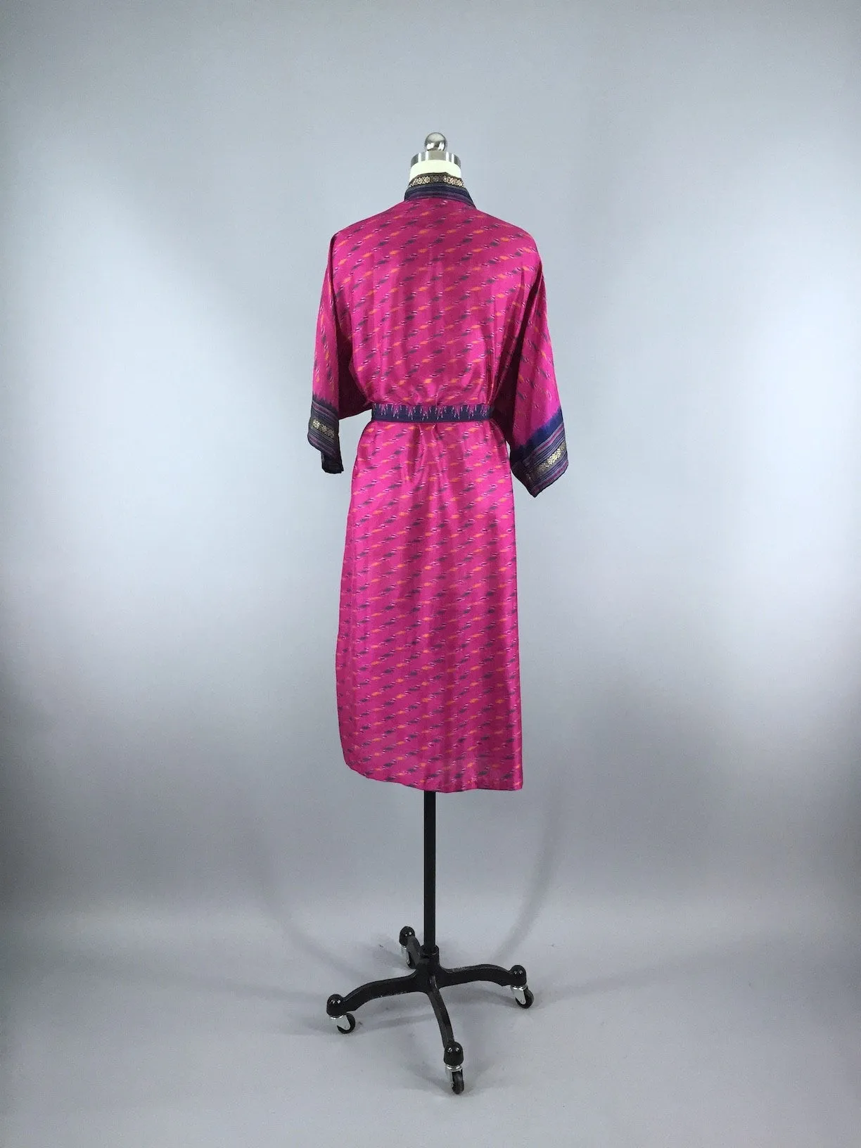 Silk Sari Robe / Magenta Pink Ikat