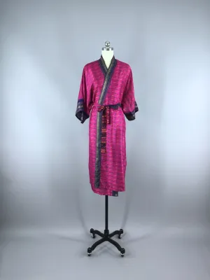Silk Sari Robe / Magenta Pink Ikat
