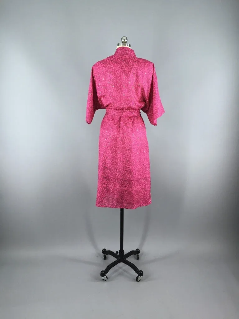 Silk Sari Robe / Pink Floral Print