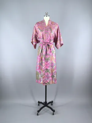 Silk Sari Robe / Pink Paisley Brocade