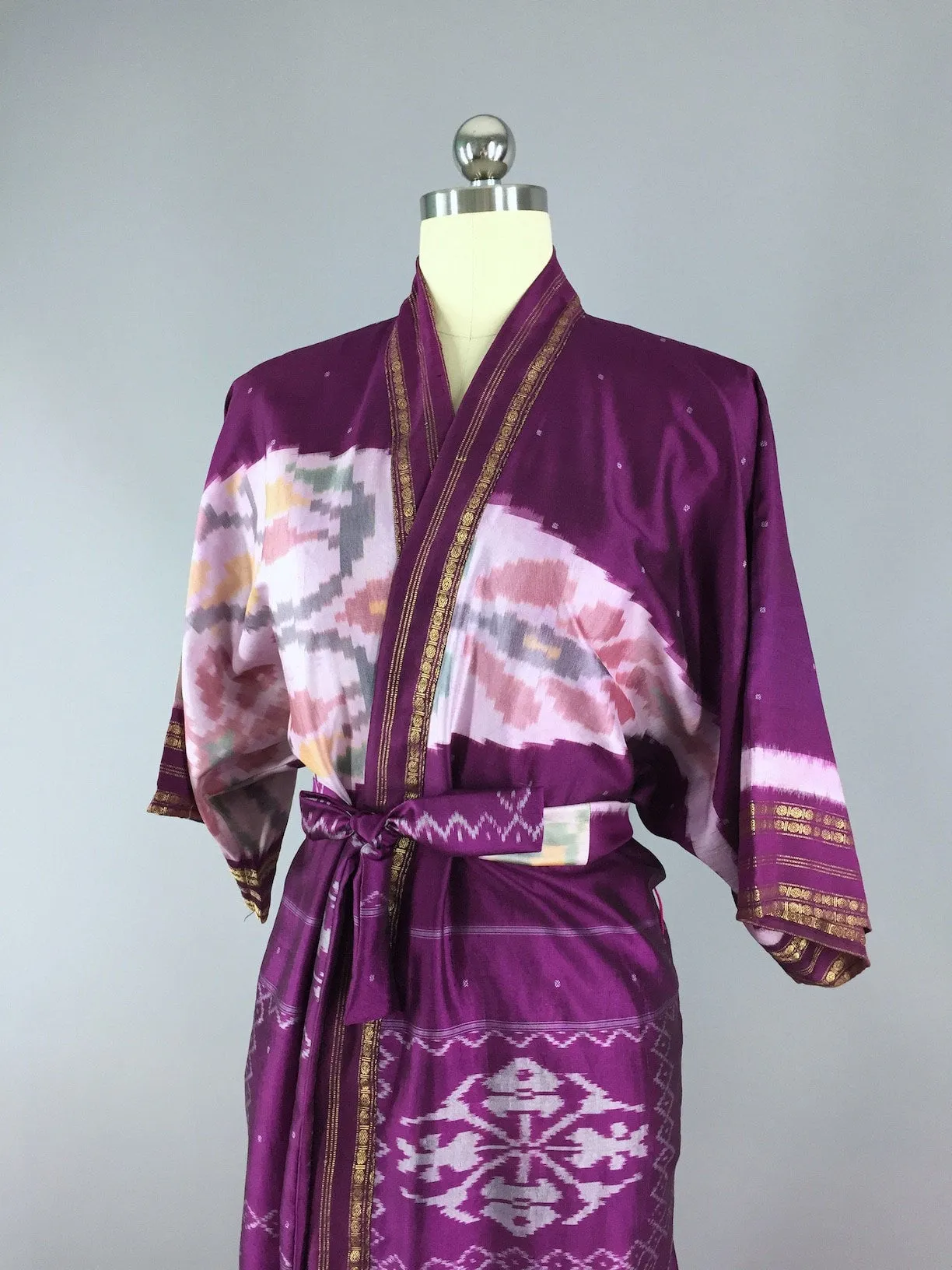 Silk Sari Robe / Purple Ikat