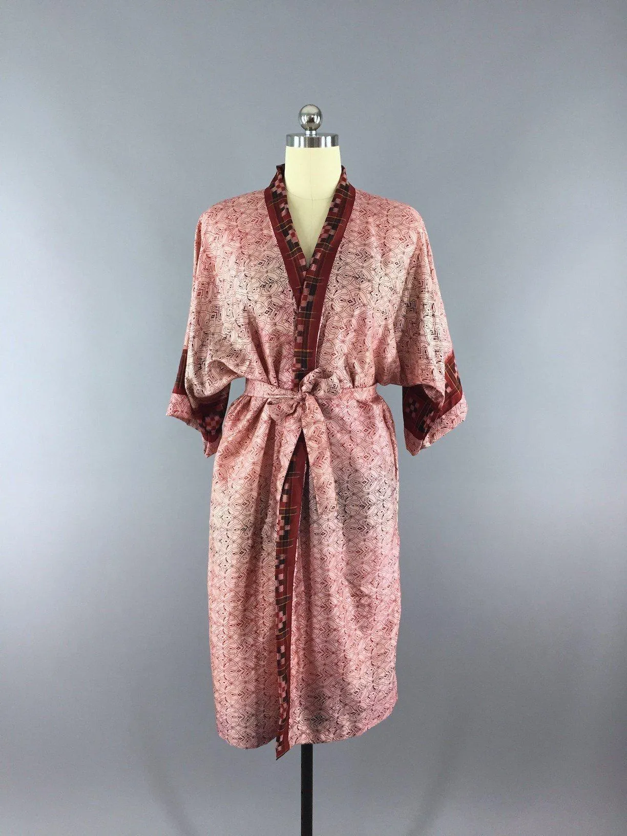 Silk Sari Robe / Red Block Print