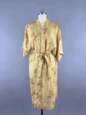 Silk Sari Robe / Tan Floral Print