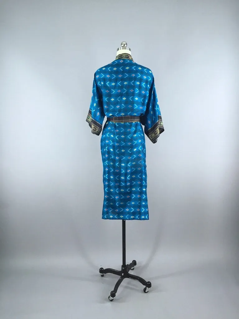 Silk Sari Robe / Turquoise Ikat