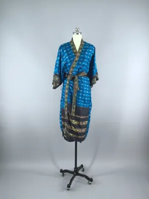 Silk Sari Robe / Turquoise Ikat