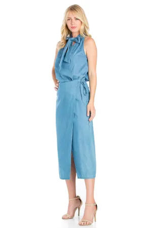 SK9020- Med. Wash High Waisted Wrap Maxi Skirt
