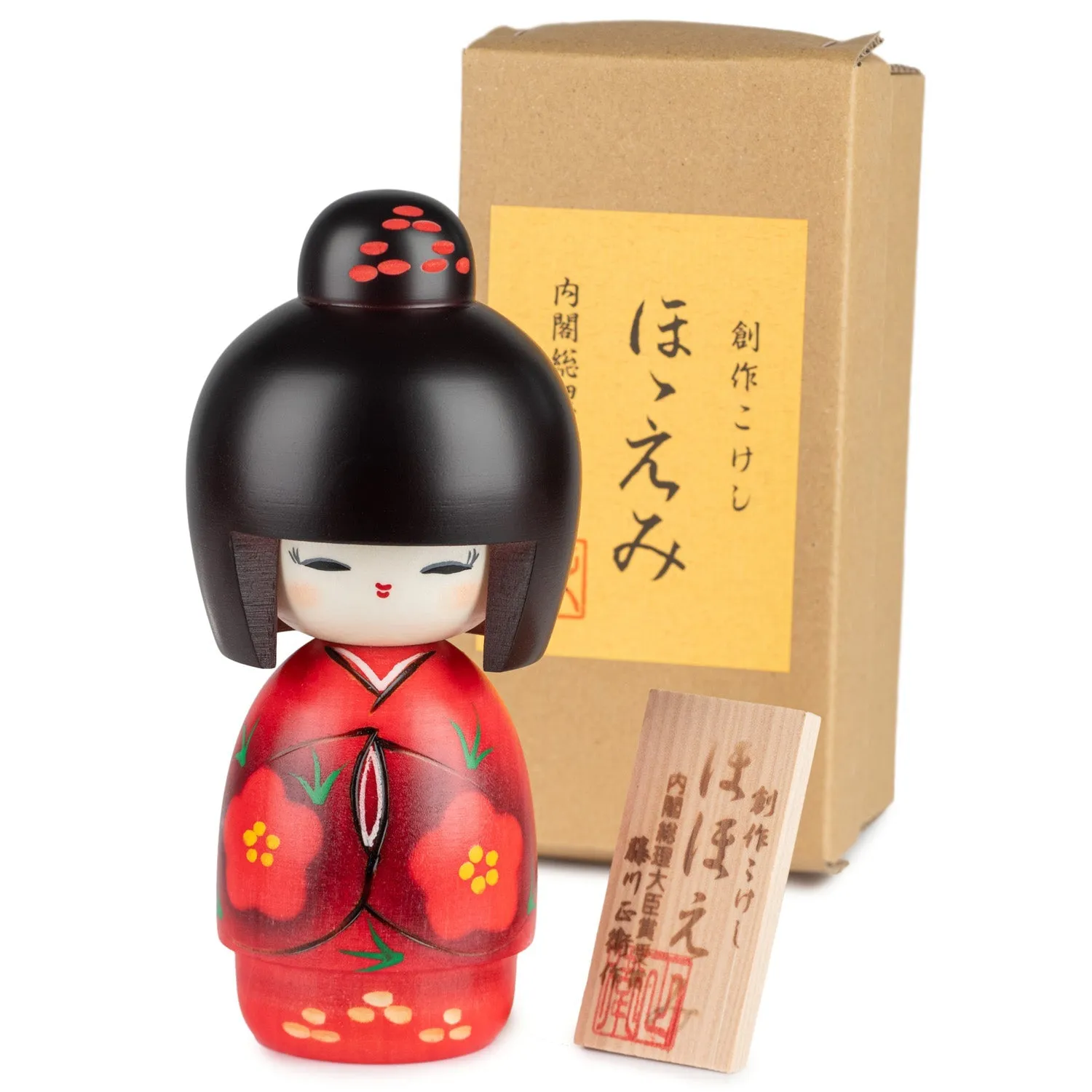 Smile Girl Red Japanese Kokeshi Doll