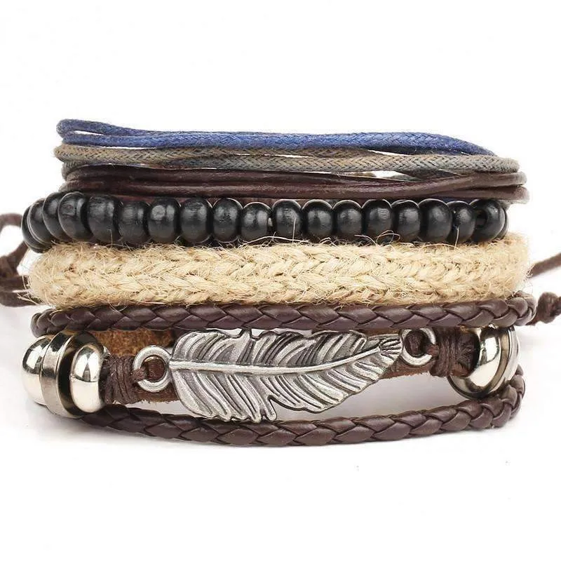 Stackable Punk Wing Charm Bracelet Set