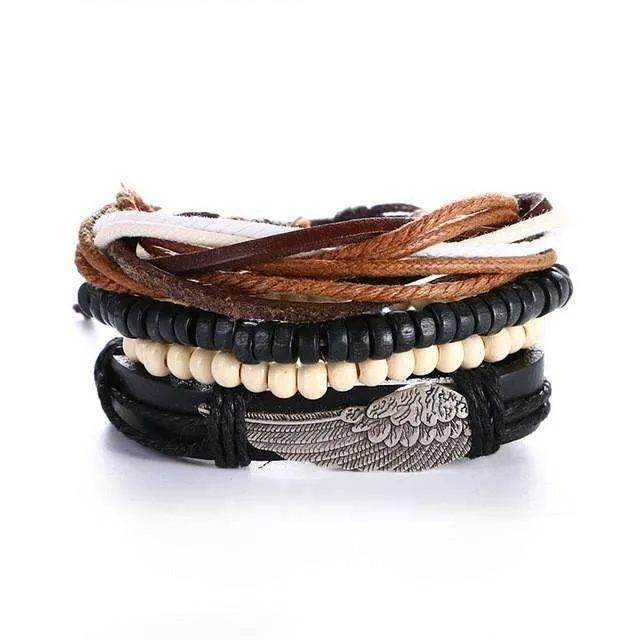 Stackable Punk Wing Charm Bracelet Set