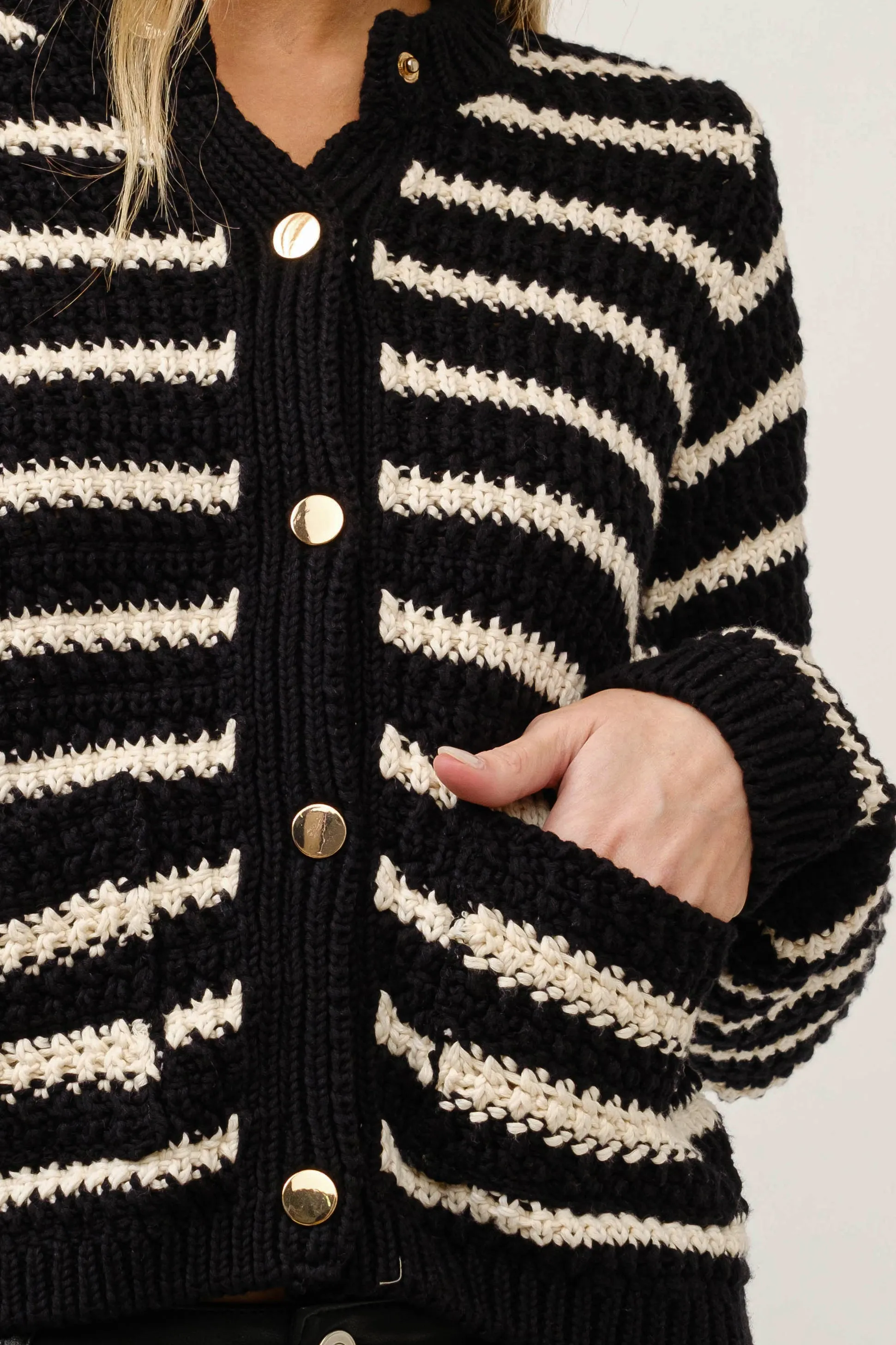 Stripe Snap Button Down Cardigan