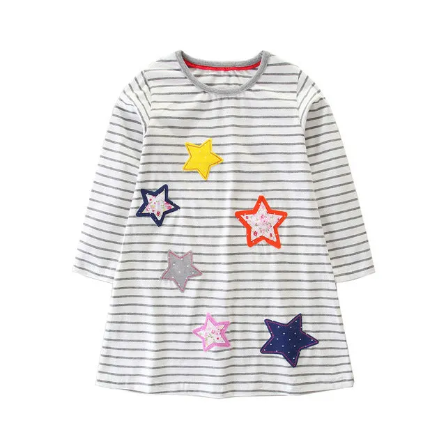 Stripes & Stars Cotton Dress, Size 2-7 Yrs