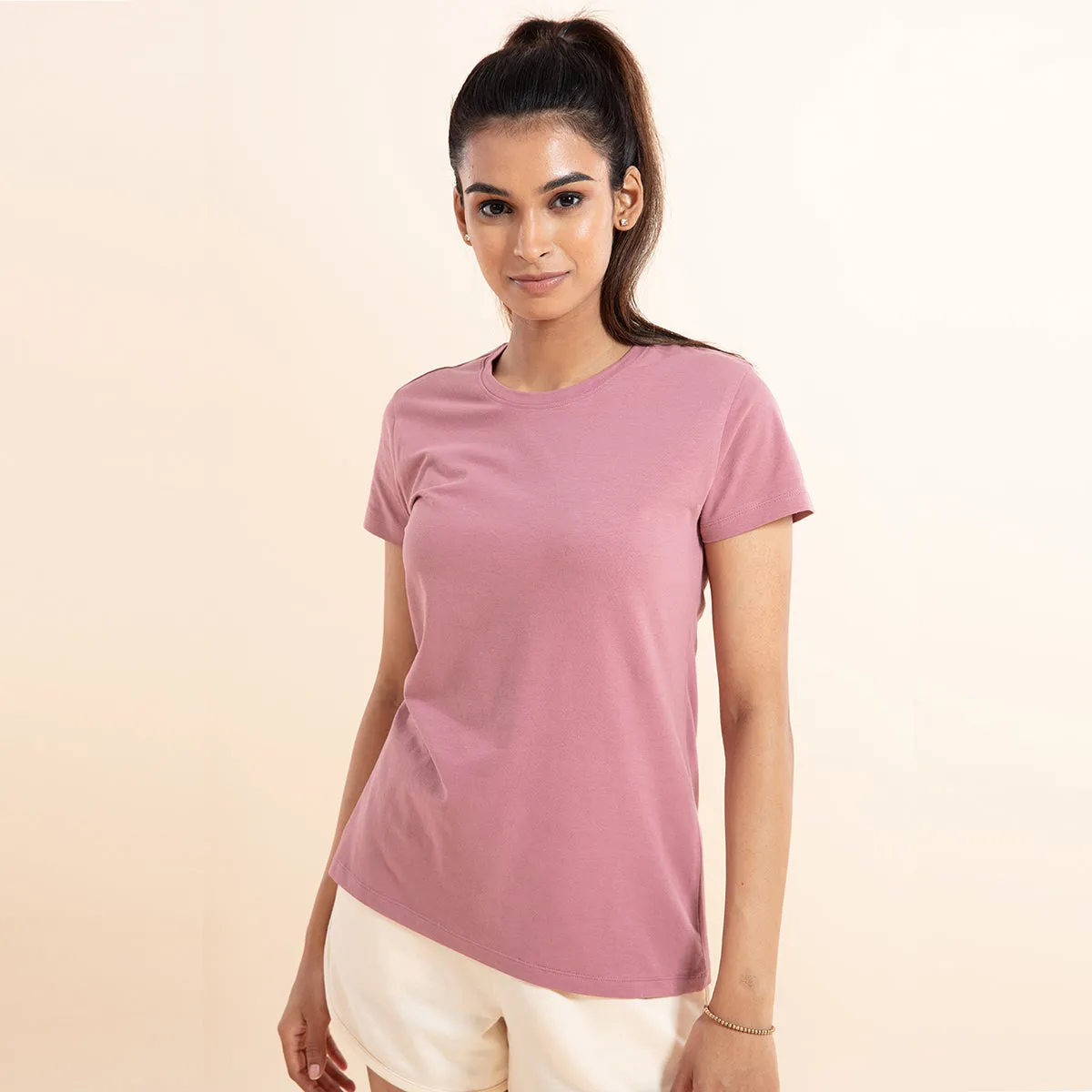 Super Comfy Cotton Stretch Classic Solid T-Shirt-NYLE216-Wistful Mauve