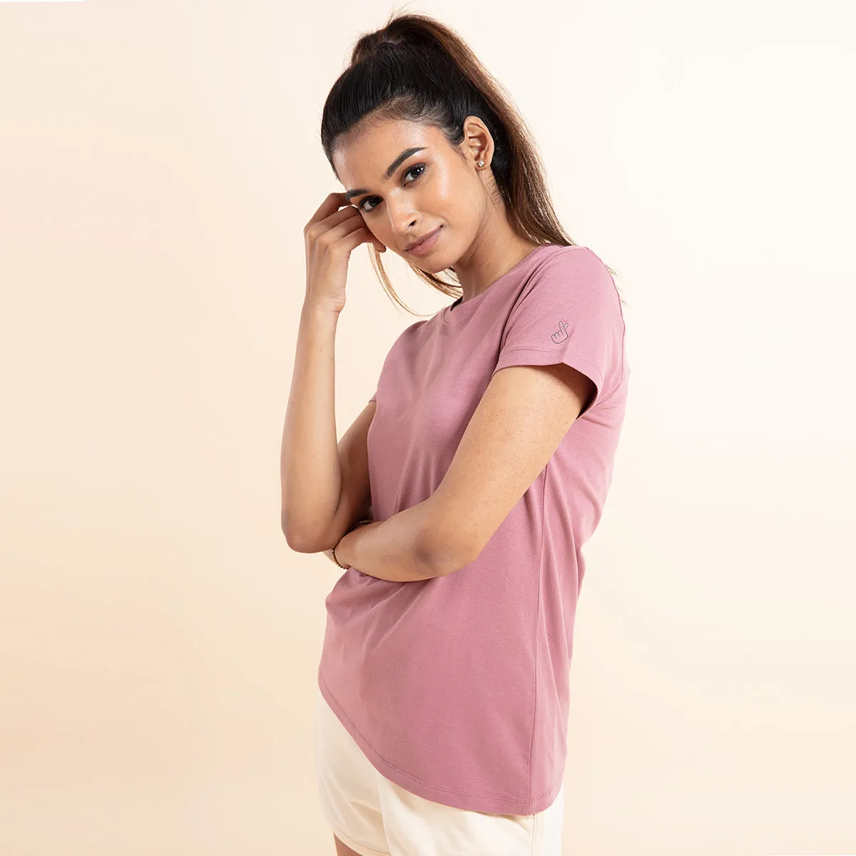 Super Comfy Cotton Stretch Classic Solid T-Shirt-NYLE216-Wistful Mauve