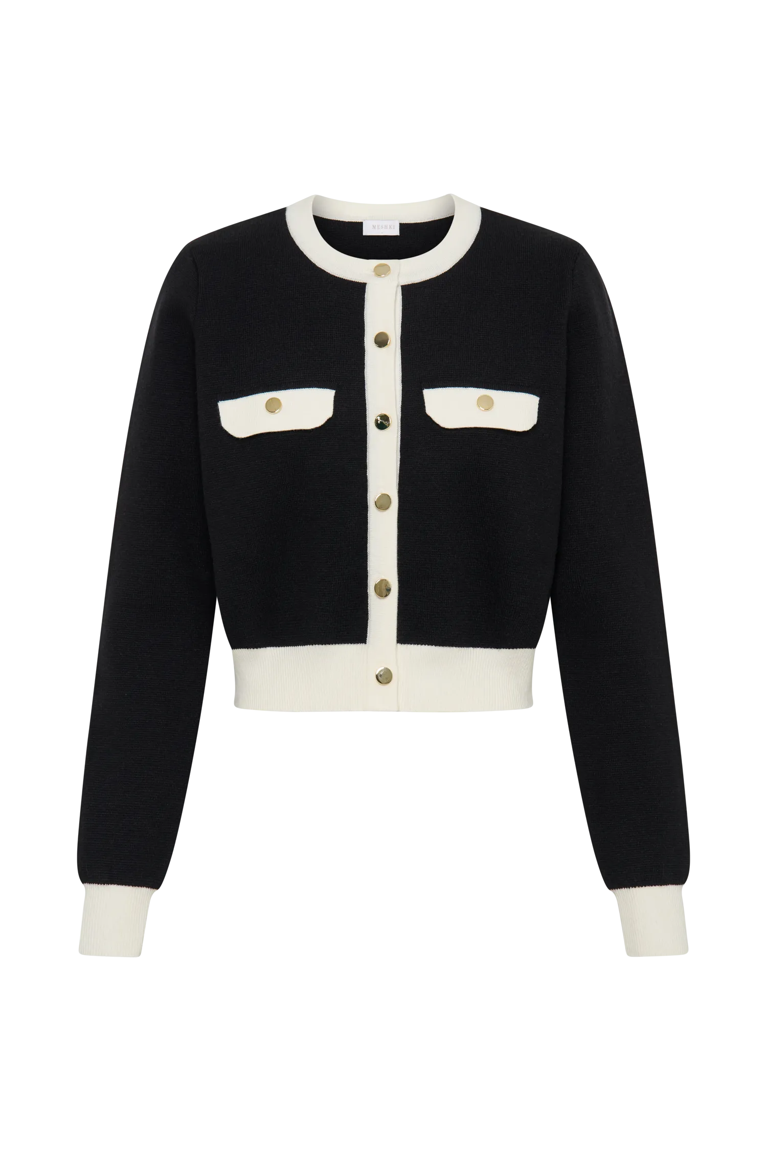 Tabitha Contrast Knit Cardigan - Black