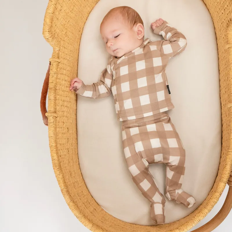 Take Me Home Kimono Set - Taupe Plaid