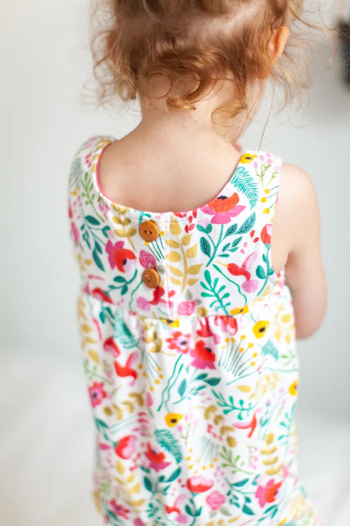Tank romper in Hummingbird garden