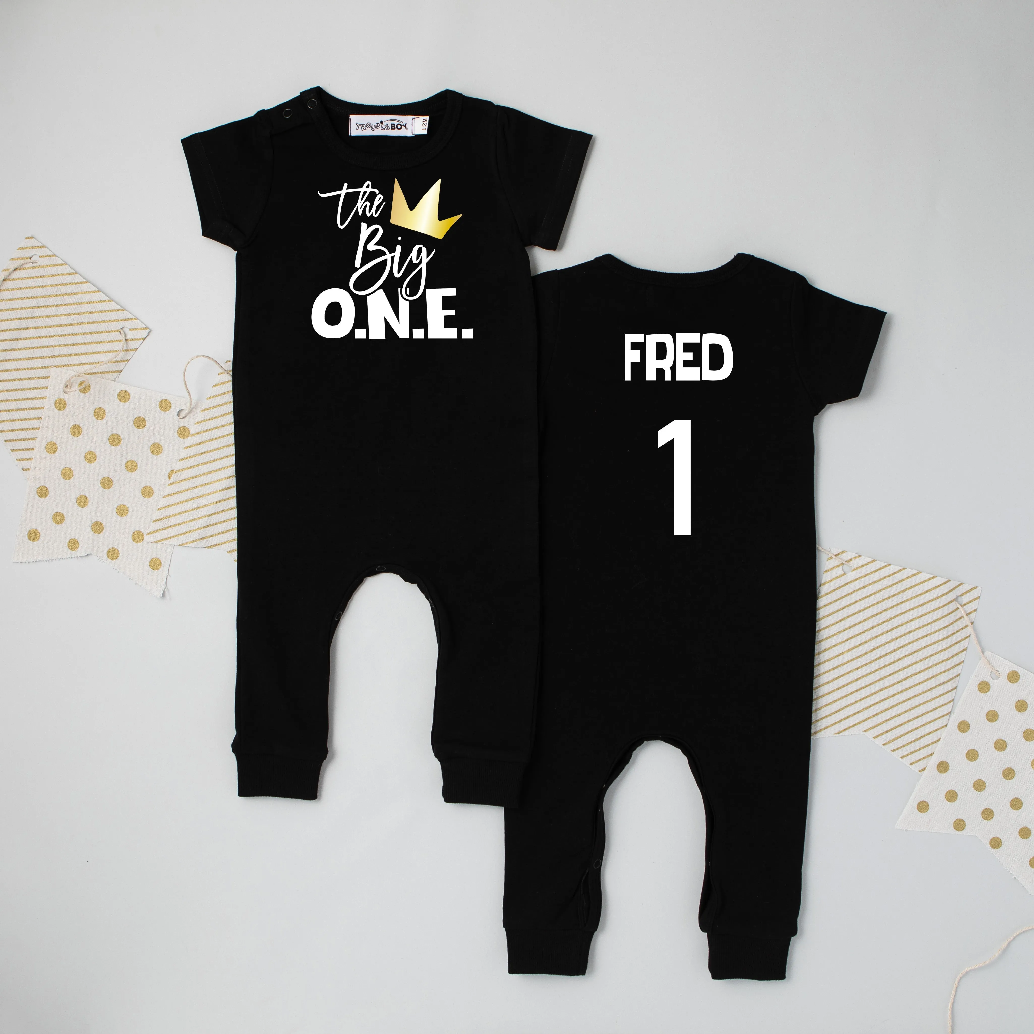 The Big O.N.E. Crown Personalized Short Sleeve  Slim Fit Romper