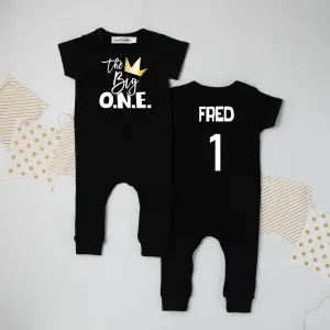 The Big O.N.E. Crown Personalized Short Sleeve  Slim Fit Romper