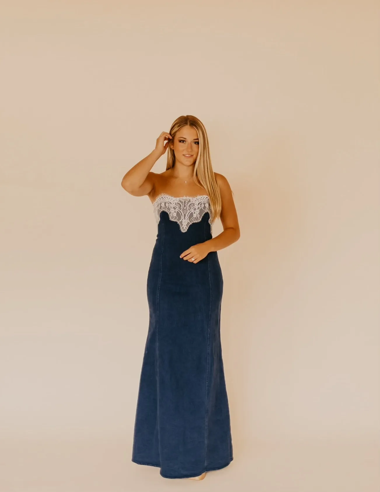 The Lacey Denim Maxi Dress
