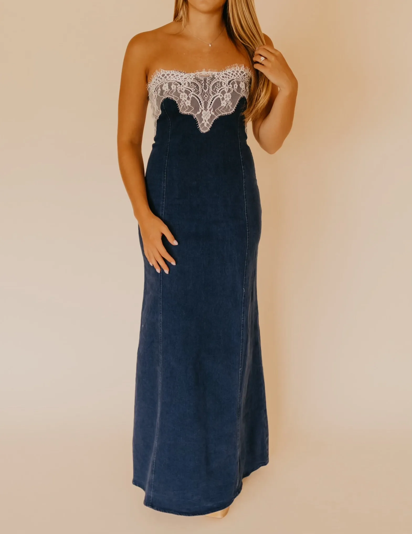 The Lacey Denim Maxi Dress