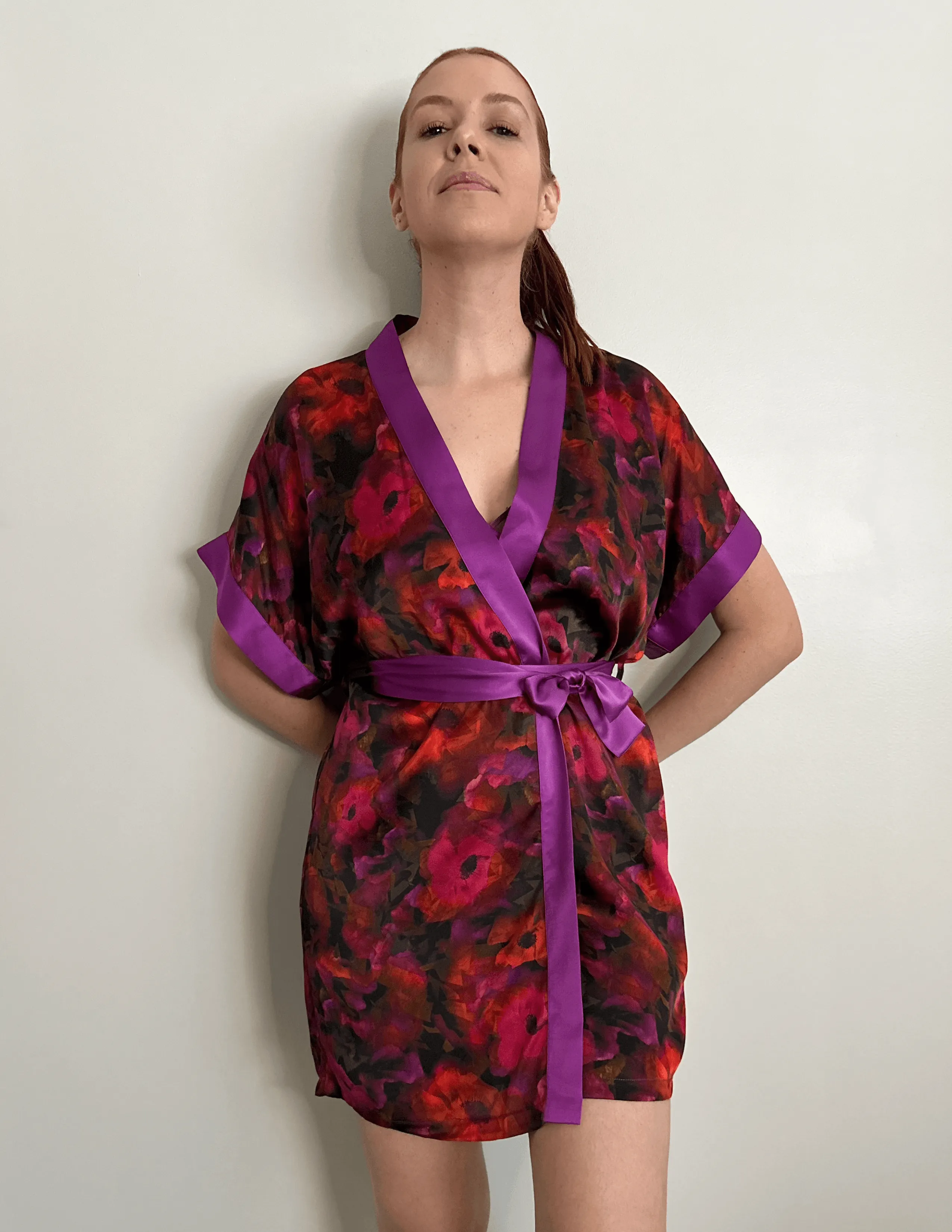 The Poppy Silk Satin Charmeuse Short Kimono