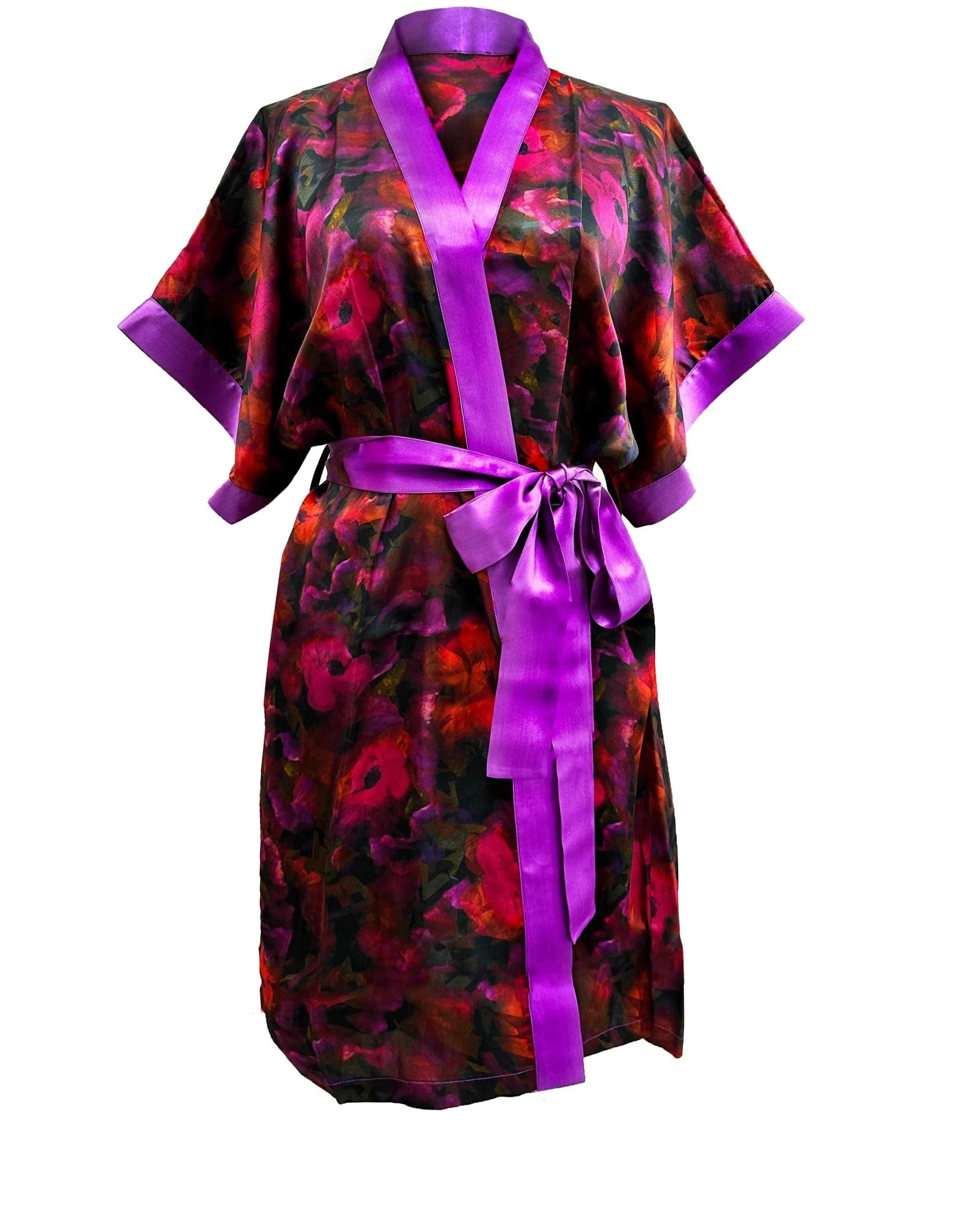 The Poppy Silk Satin Charmeuse Short Kimono