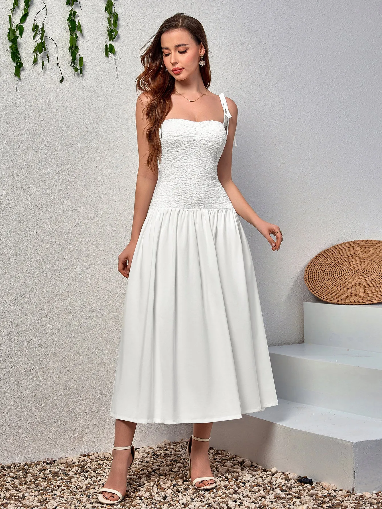 Tie Shoulder Backless Flared Hem Cami Dress