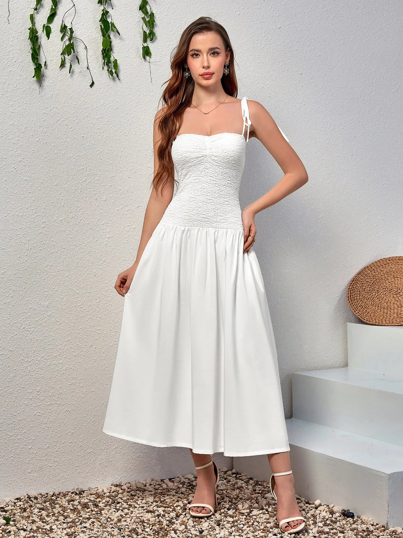 Tie Shoulder Backless Flared Hem Cami Dress