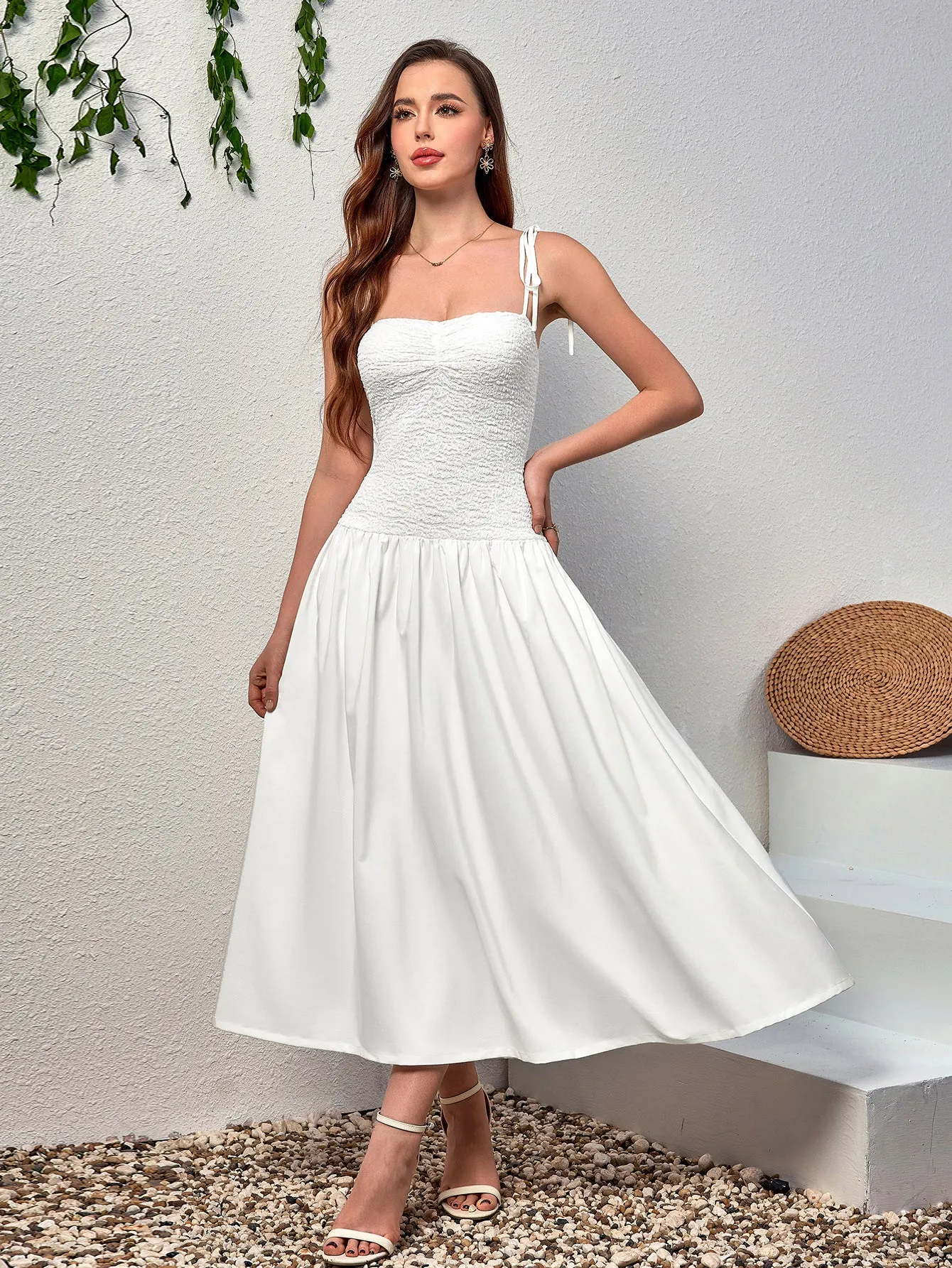Tie Shoulder Backless Flared Hem Cami Dress