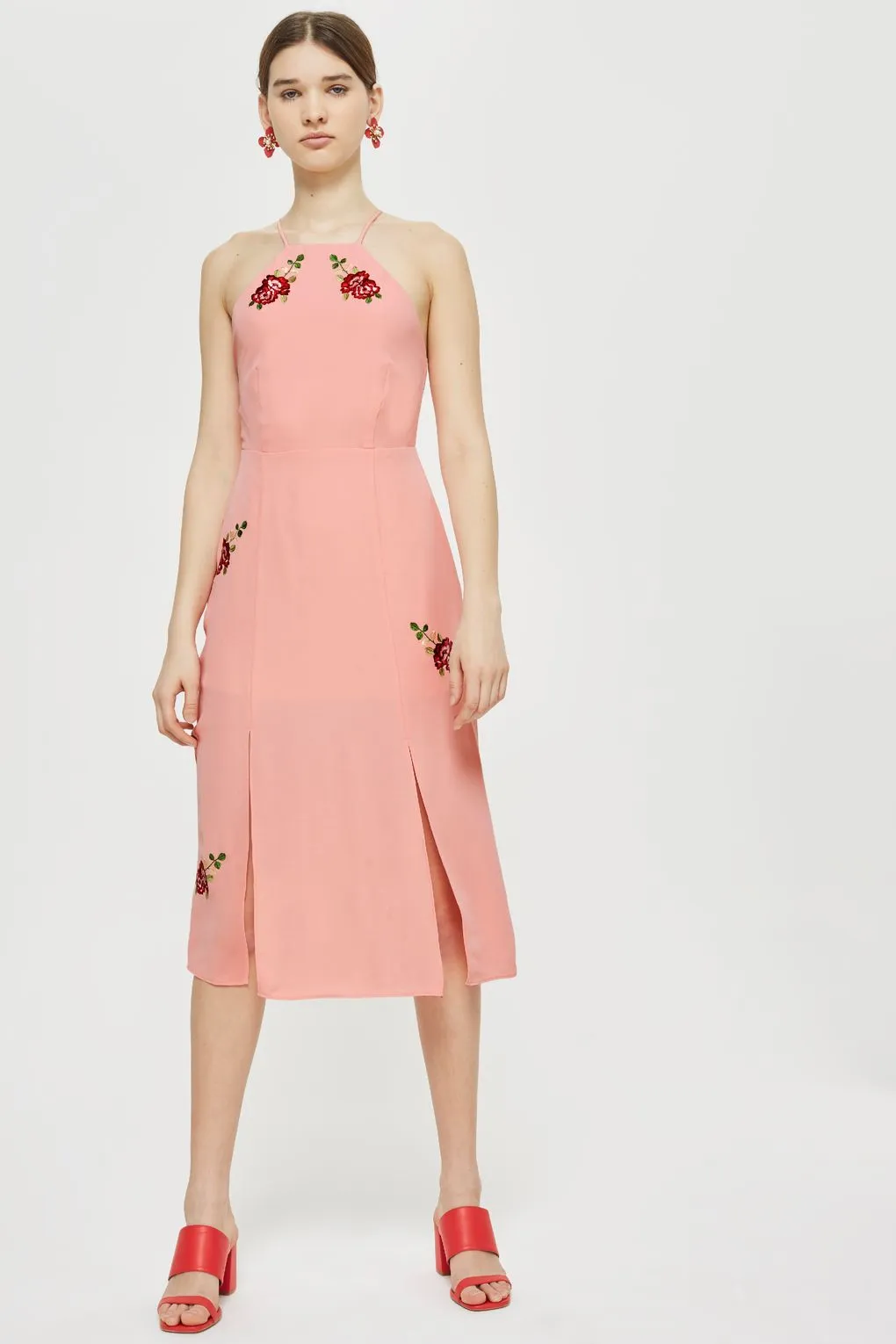 TOPSHOP Embroidered Midi Slip dress