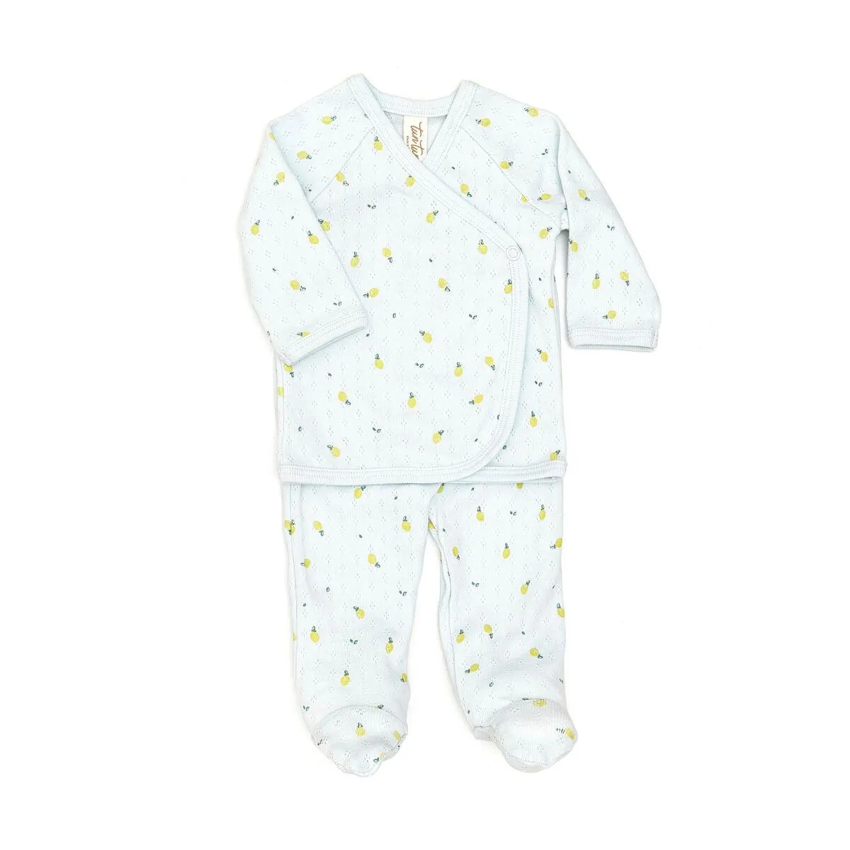 Tun Tun (Peru) - Pointelle Kimono Top   Pant Set - Lemons (Blue)