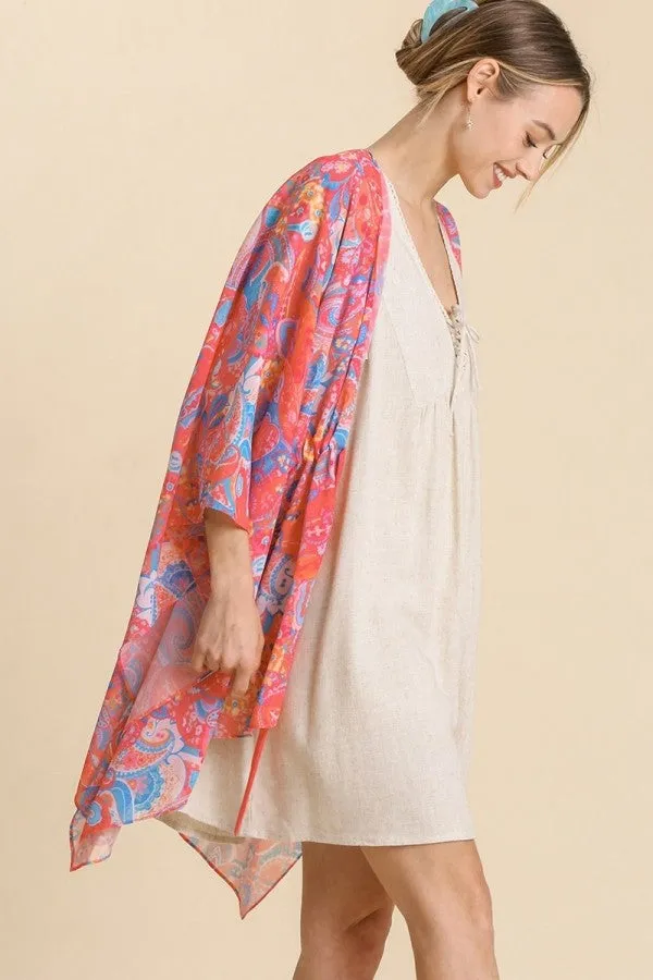 Umgee Paisley Print Kimono in Pink Mix FINAL SALE