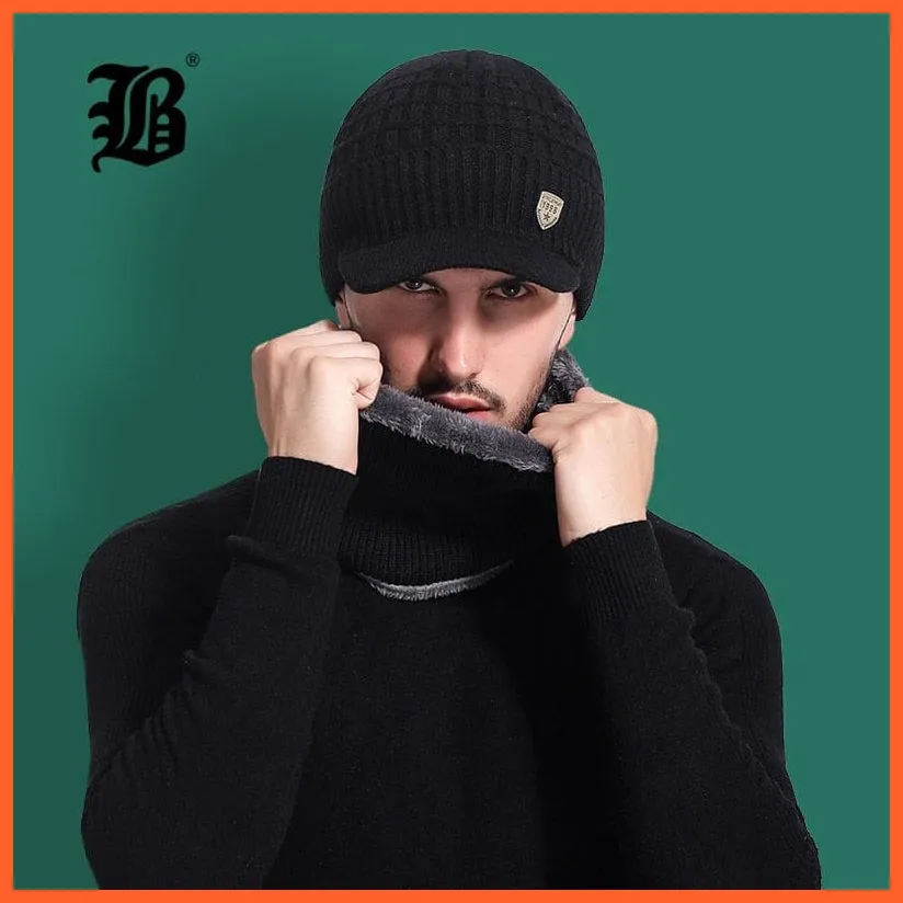 Unisex Skullies Beanies Men Scarf Knitted Cap |   Warm Wool Thick Winter Hats For Men Women Beanie