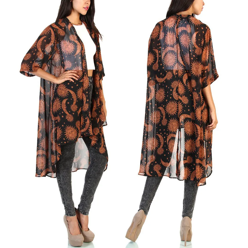 VenusFox Vintage Loose Flower Printed Kimono Cardigan