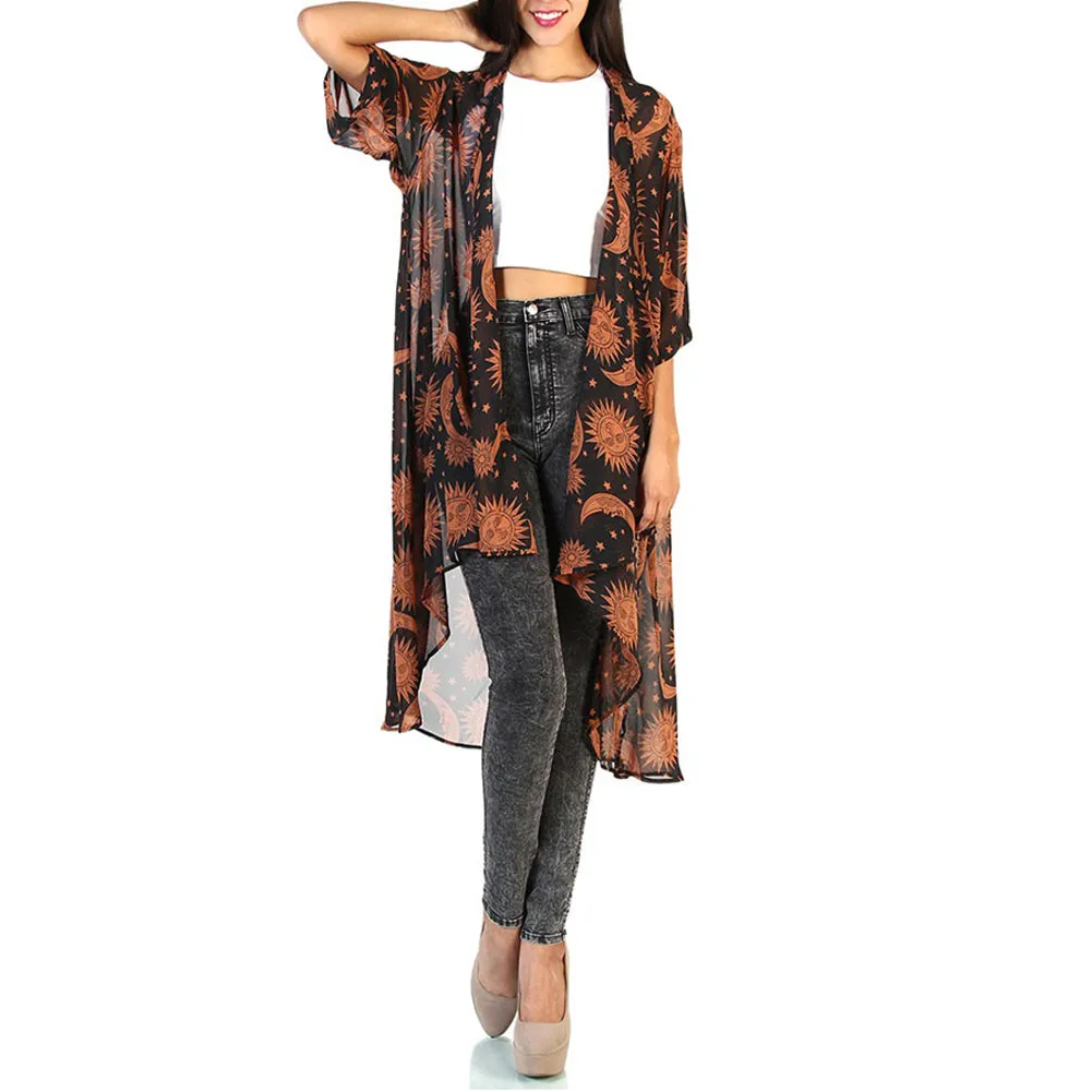 VenusFox Vintage Loose Flower Printed Kimono Cardigan